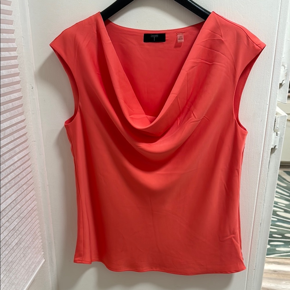 Tahari Cowl Neck Sleeveless Top Coral Color Sz Large Lined